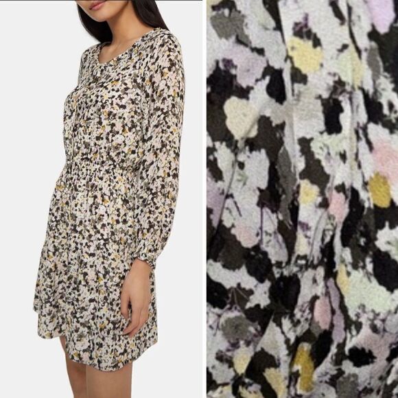 NWT THEORY Gathered Shirt Dress in Floral Silk Crepe XL - Picture 1 of 15